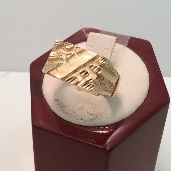 14K Yellow Real Solid Gold Man Nugget Ring Band Size 97.20gr
